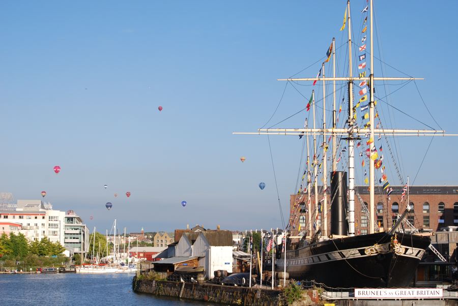 SS Great Britain in dry dock, dressed in flags